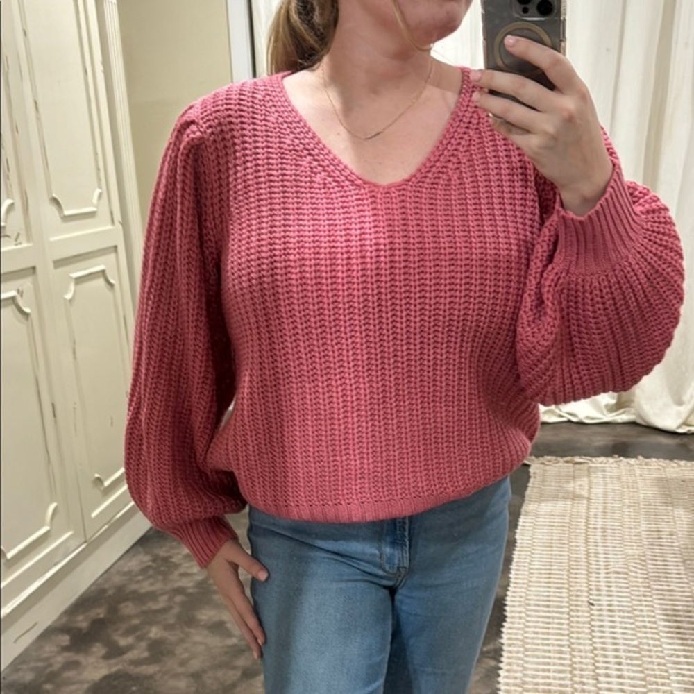 Cozy Pink V-Neck Sweater